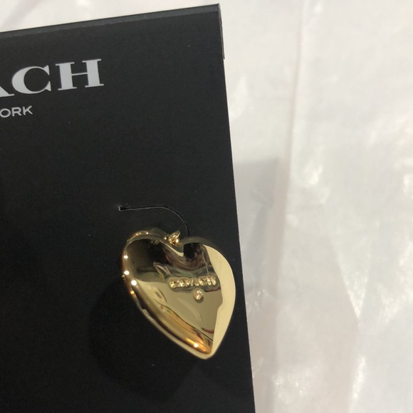 Coach gold plated puffy heart shape citrine gemstone look dangling stud earrings - Picture 12 of 14